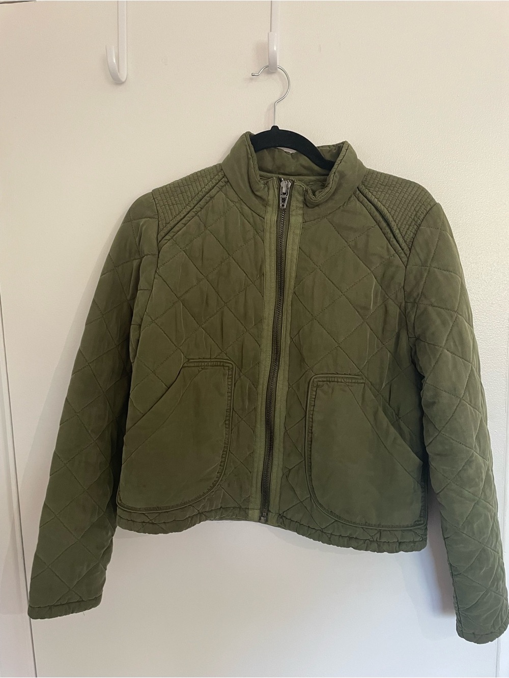 Blank NYC Olive Green Quilted Zip-Front Cropped Jacket